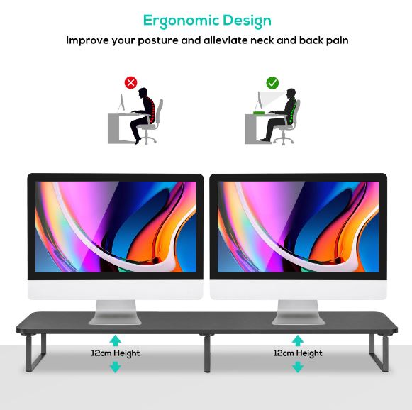 activiva Black Dual Monitor Riser - Ergonomic Desk Stand MBEAT
