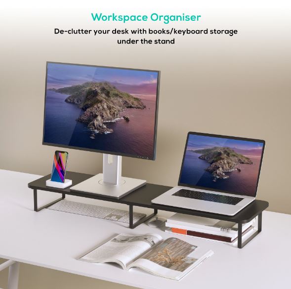 activiva Black Dual Monitor Riser - Ergonomic Desk Stand MBEAT