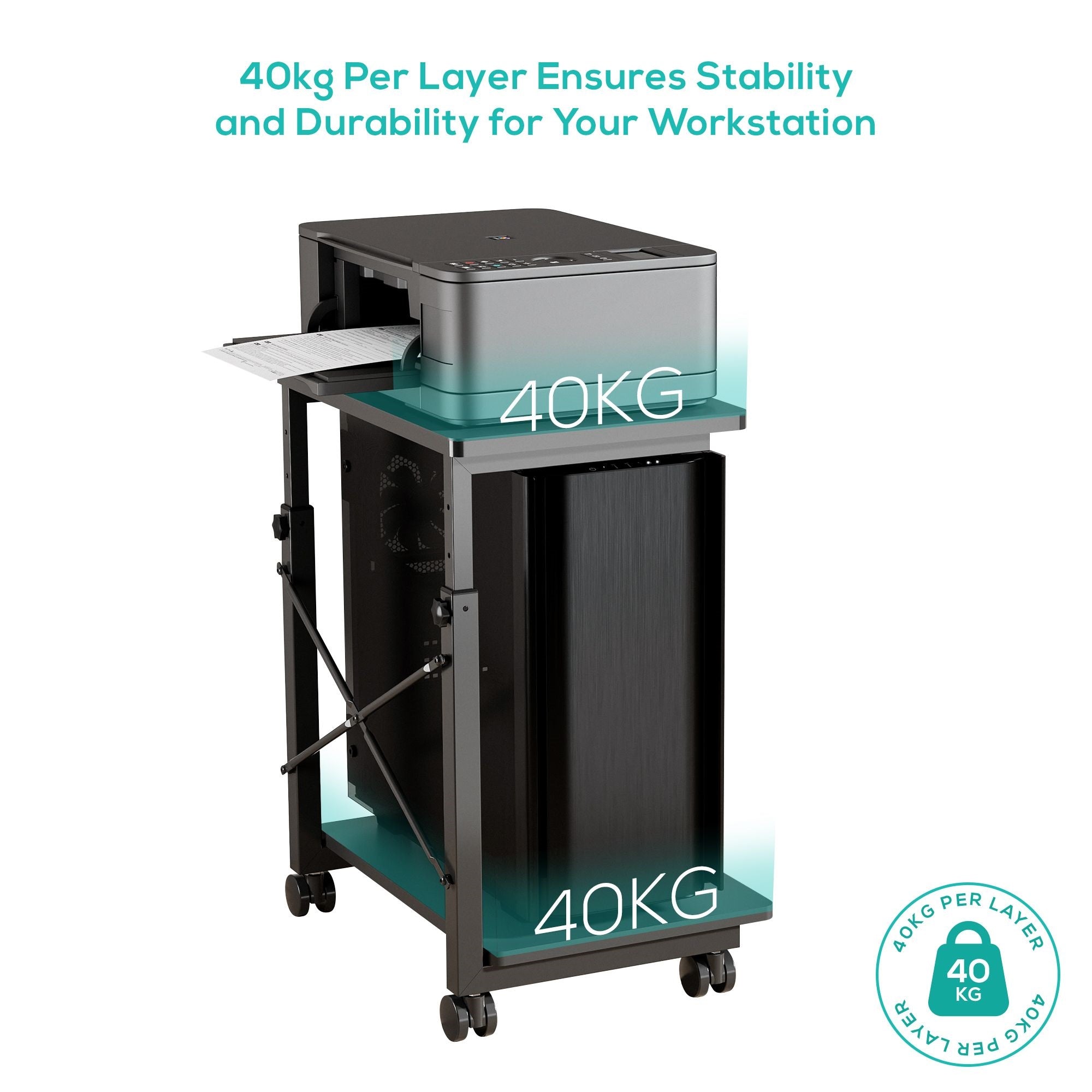activiva Mobile Height Adjustable PC & Printer Stand | Workspace Organizer MBEAT