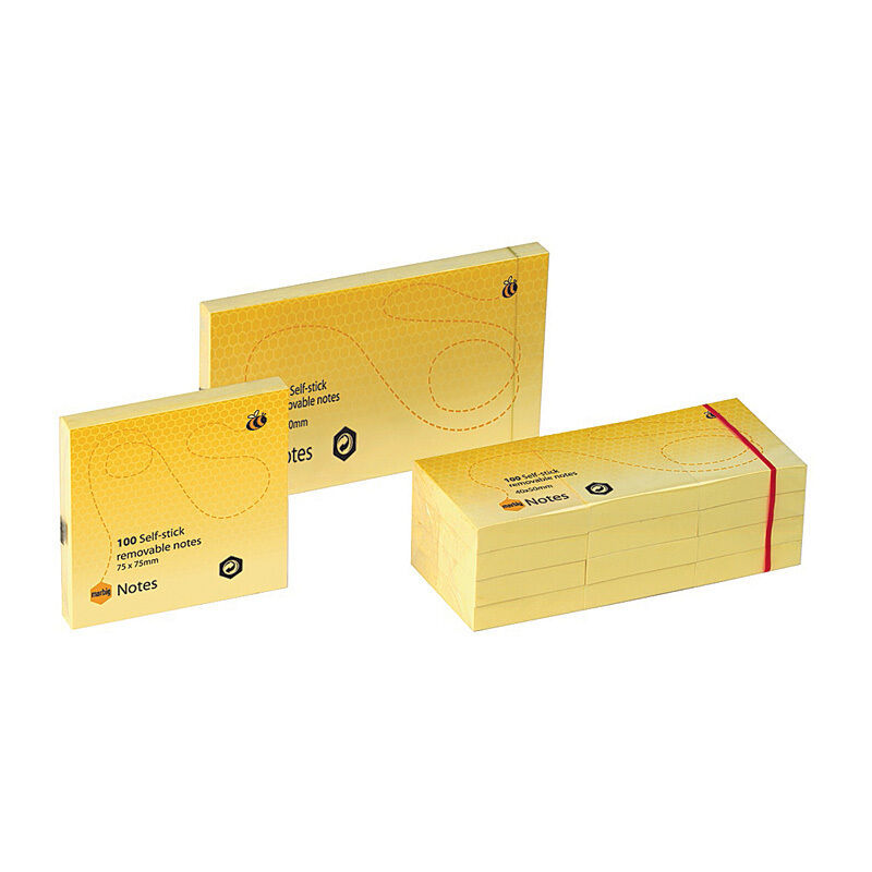 Marbig Yellow Sticky Notes 75x75mm, 12 Pack Marbig