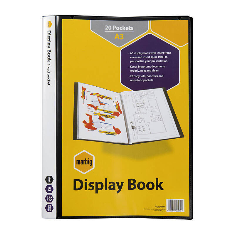 Marbig A3 Black Display Book - 20 Pockets Marbig