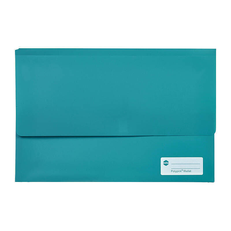 Marbig Teal Foolscap Document Wallet - Durable Poly File Marbig