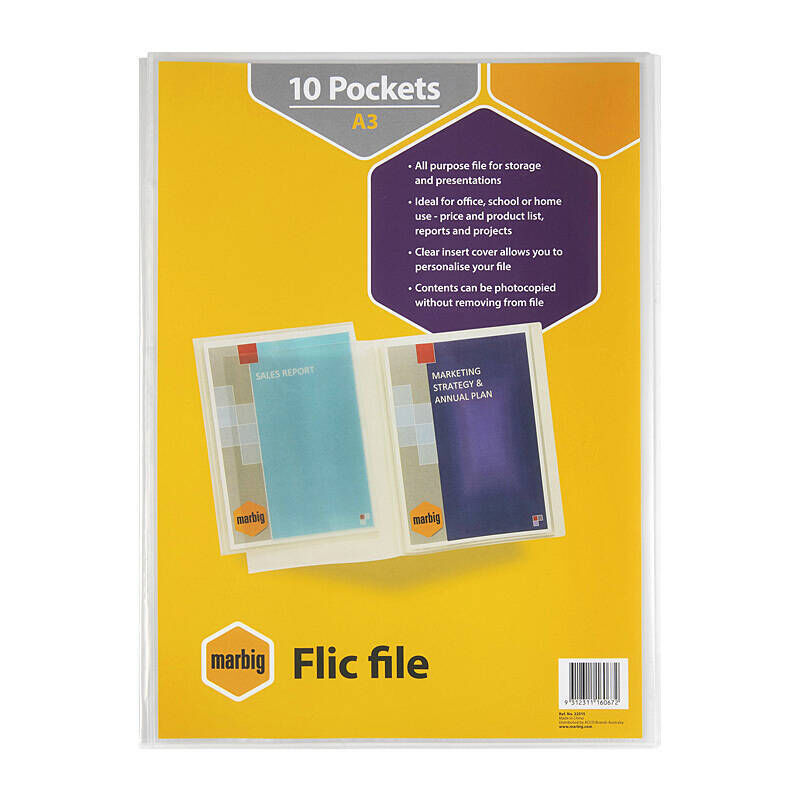 Marbig A3 10 Pocket Display Book - Clear Insert Cover File Marbig