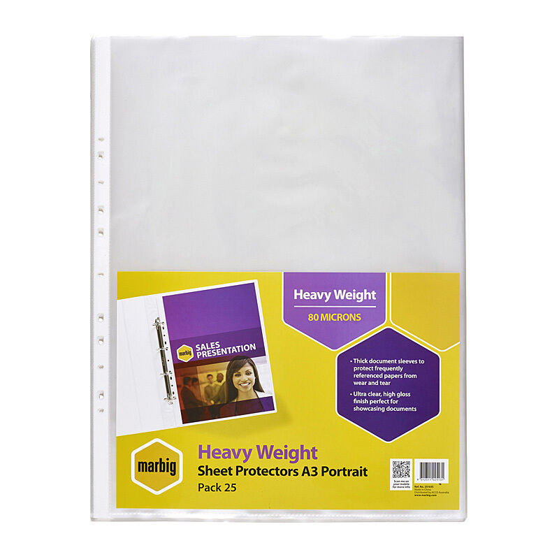 Marbig A3 Heavy-Duty Portrait Sheet Protectors - 25 Pack Marbig