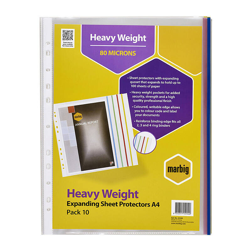 Marbig Heavy Duty A4 Expanding Sheet Protectors - 10 Pack Marbig