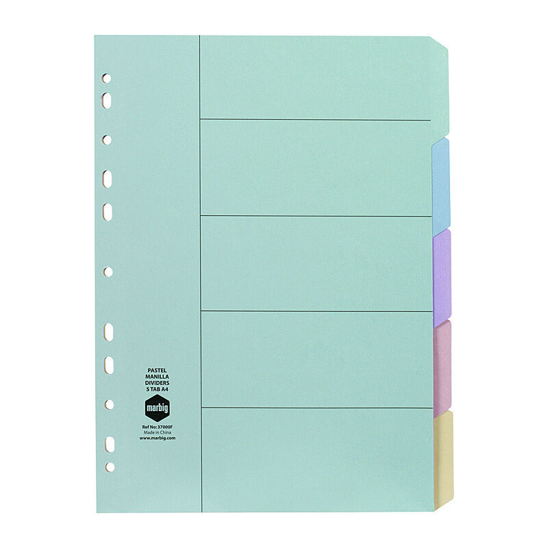Marbig A4 5 Tab Manilla Pastel Document Dividers Marbig