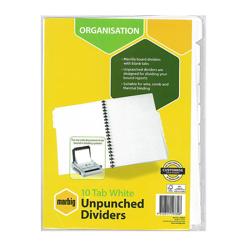 Marbig A4 10 Tab Manila Dividers | Unpunched Index Tabs Marbig