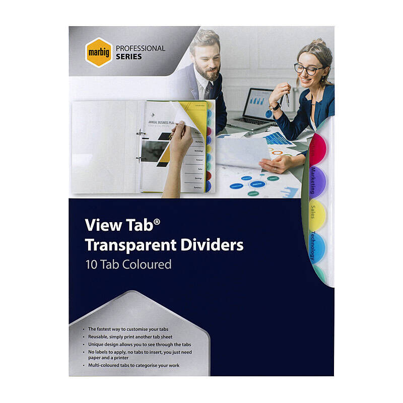 Marbig Pro A4 10 Tab Multi-Colour Plastic Dividers for Organising Marbig