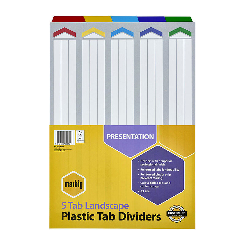 Marbig A3 Landscape 5 Tab Reinforced Dividers Marbig