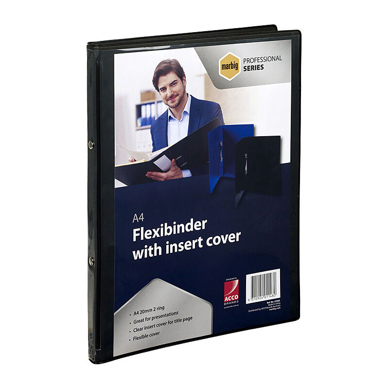 Marbig Professional A4 2-Ring Flexibinder 20mm - Clear/Black Marbig