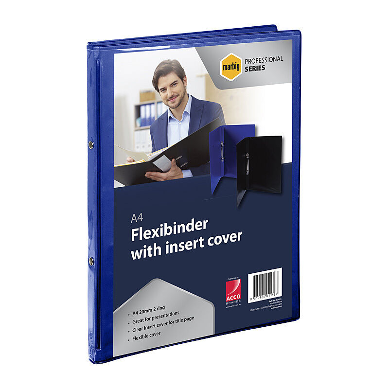 Marbig Professional A4 Flexibinder 2-Ring 20mm - Clear Front Blue Marbig