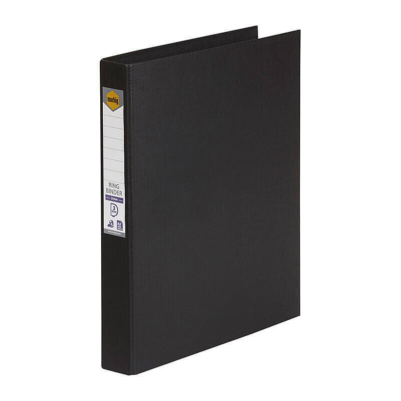 Marbig A4 25mm Black Ring Binder - Durable Polyethylene Folder Marbig
