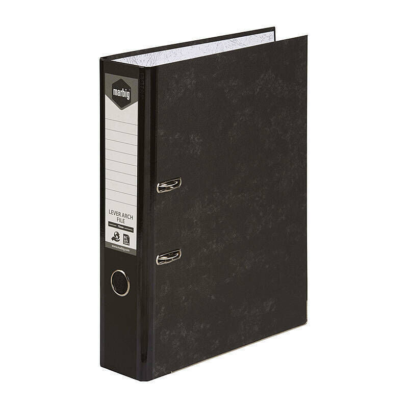 Marbig Foolscap Lever Arch File - Reinforced Spine, Black Mottle Marbig