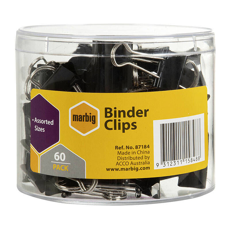Marbig Assorted Binder Clips - Tub of 60 Marbig