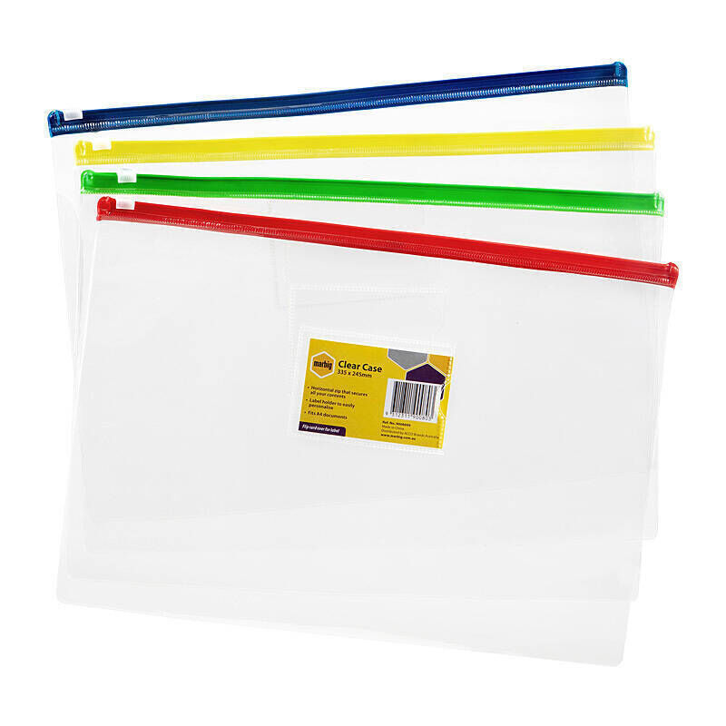 Marbig A4 Clear Document Case - Assorted Colors Marbig