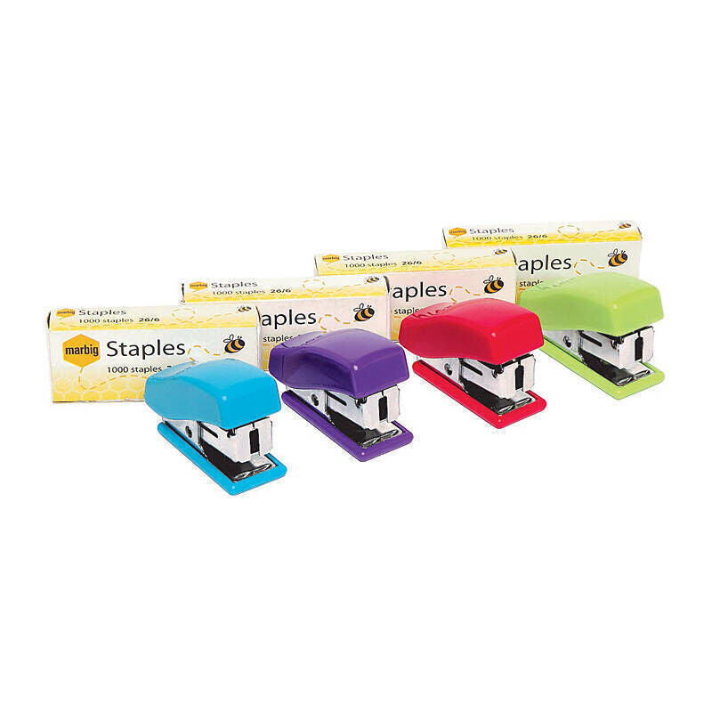 Marbig Bright Mini Stapler with Staples - Portable & Colorful Marbig