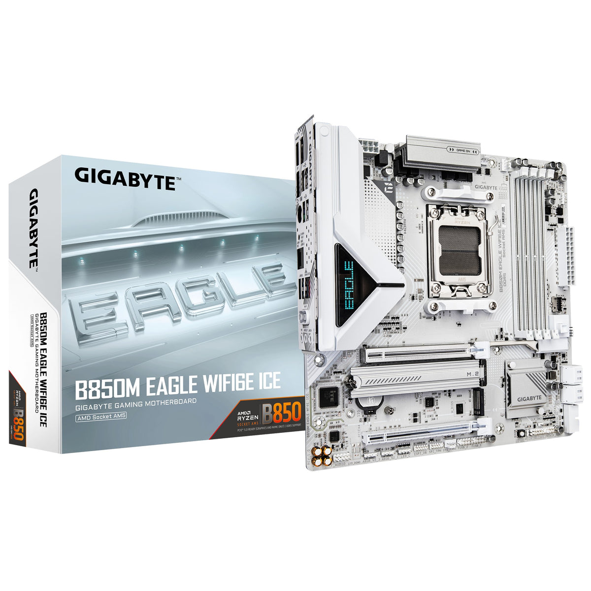 Gigabyte B850M EAGLE WF6E ICE, AMD AM5, 4 x DDR5 up to 256 GB, 1 x HDMI, 1 x PCI Express x16, 2 x M. - B850M EAGLE WF6E ICE