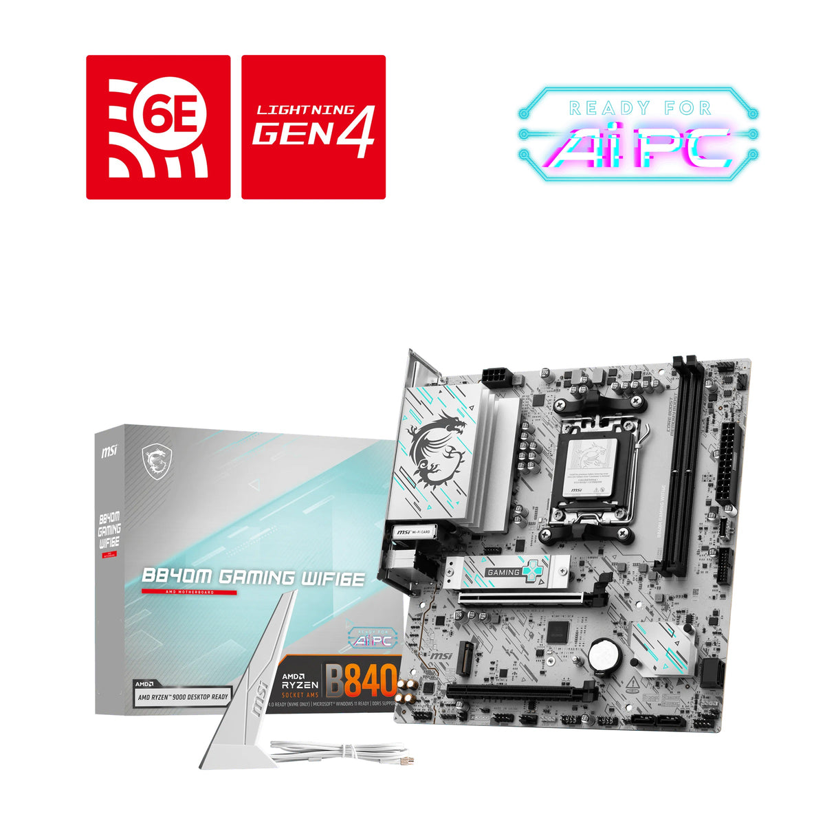 MSI B840M GAMING WIFI6E, AMD B840, AM5, 2xDDR5 128GB, PCIe 4.0 x16, 2xM.2 PCIe4, 2.5G LAN, Wi-Fi 6E, USB 5G, H