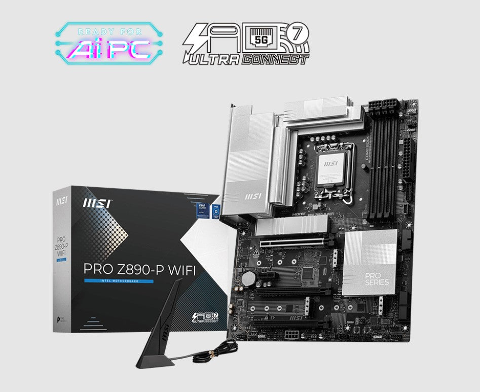 MSI PRO Z890-P WIFI INTEL Z890  Motherboard, 4x DDR5 256GB, 3x PCI-E x 16, 1x PCI-E x 1, 4x M.2, 4x SATA 6G, 3x USB 3, 1x USB-C, 4x USB 2 MSI