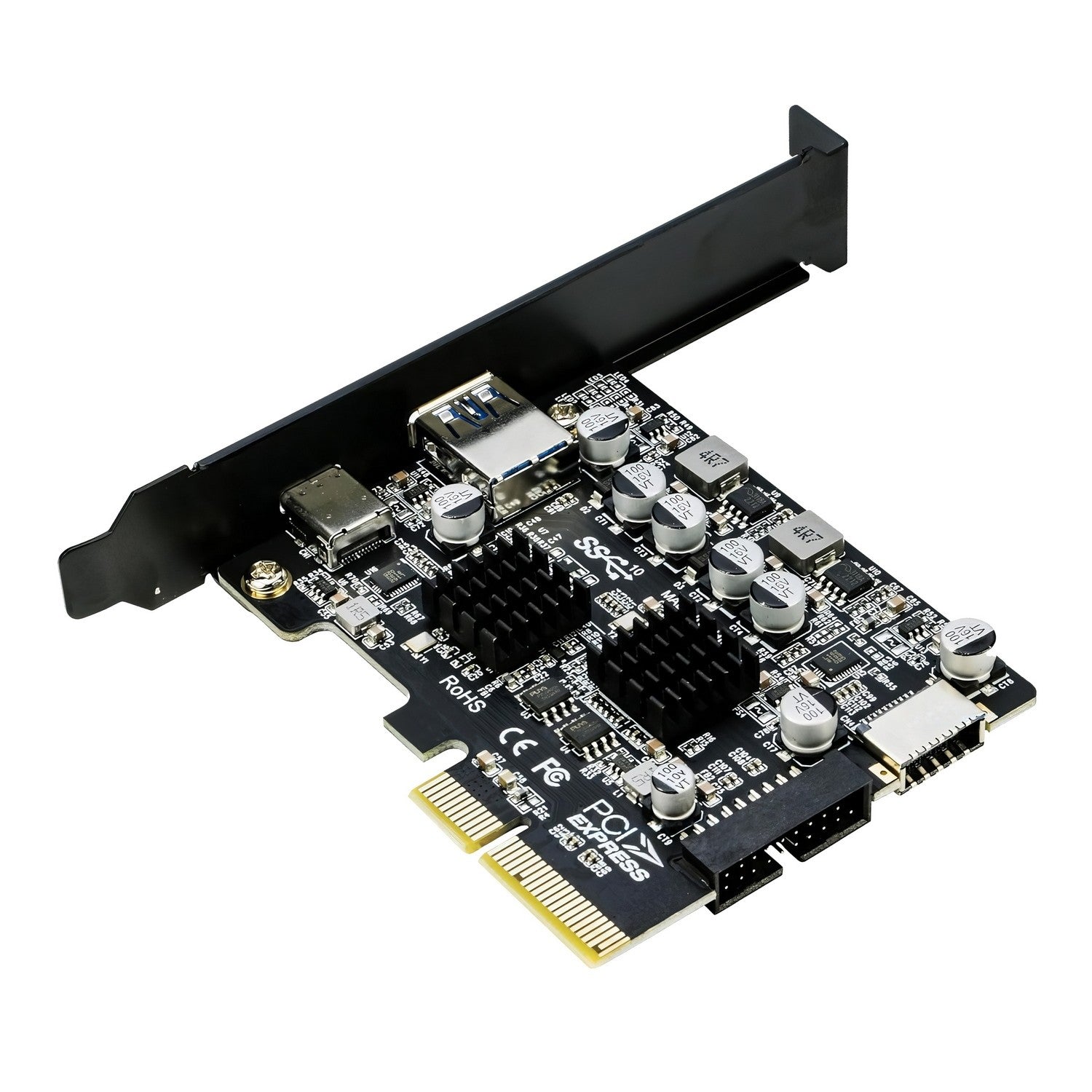 PCIe USB 3.2 Gen 2 10Gbps Card with USB-C, USB-A & Front Panel Ports