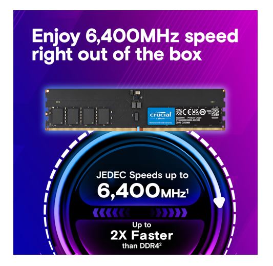 Crucial 64GB DDR5 CUDIMM 6400MHz Desktop RAM for Intel Core Ultra AI PCs