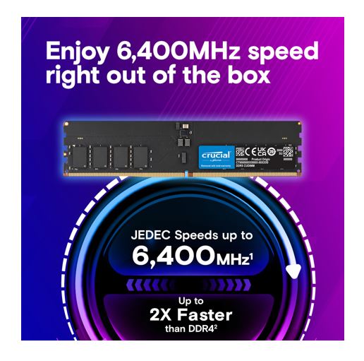 Crucial 64GB (2x32GB) DDR5 6400MHz Desktop RAM for Intel AI PCs