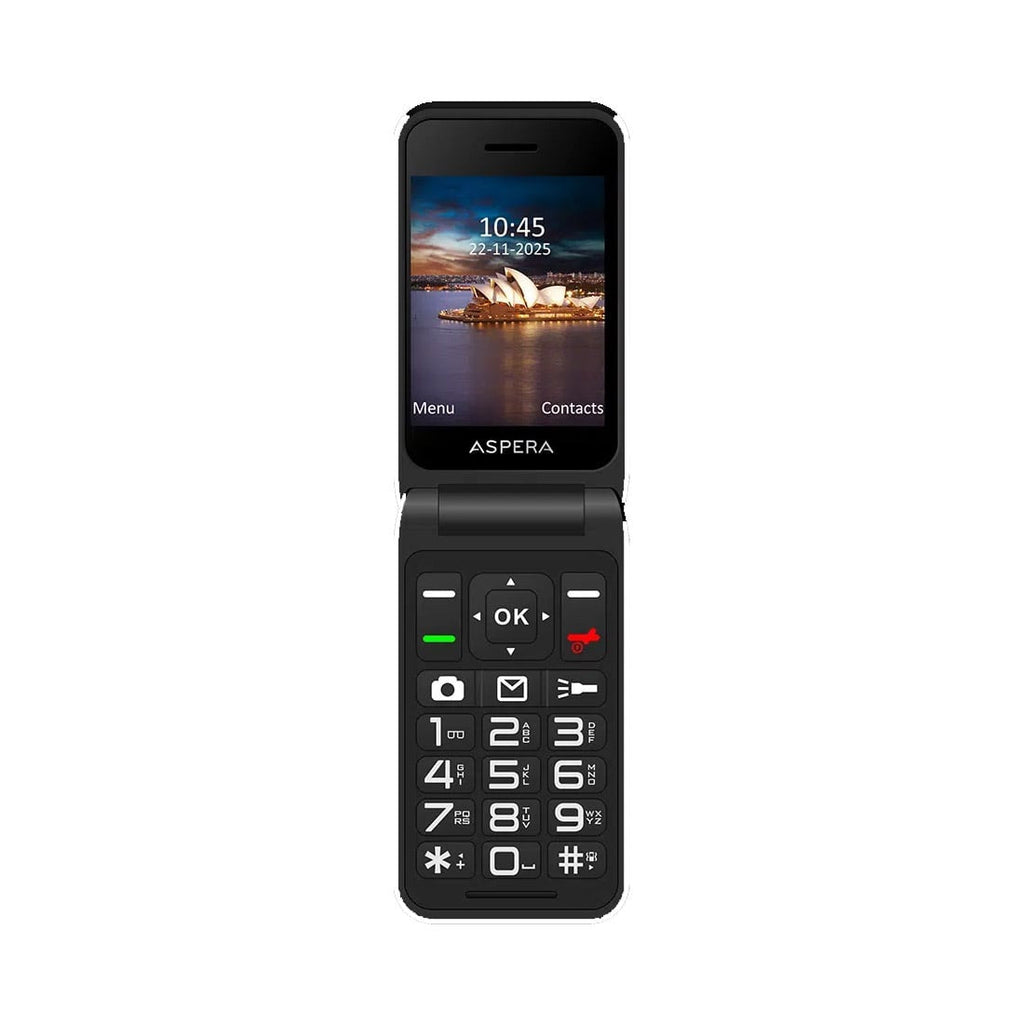 Aspera F46+ 4G Flip Phone - Easy Use, SOS, Charging Cradle - Green Aspera