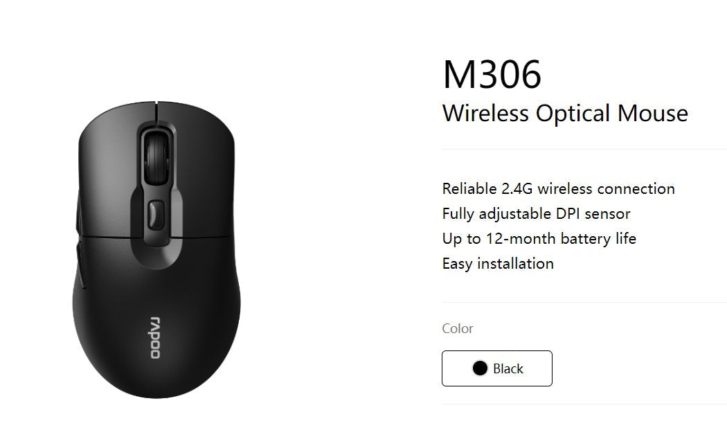 RAPOO M306 Wireless Office Mouse | Side Buttons | 12-Month Battery Rapoo