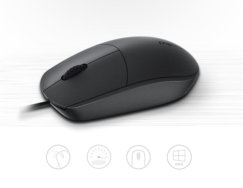 RAPOO N100 Wired Optical Mouse - Easy Plug & Play Comfort Rapoo