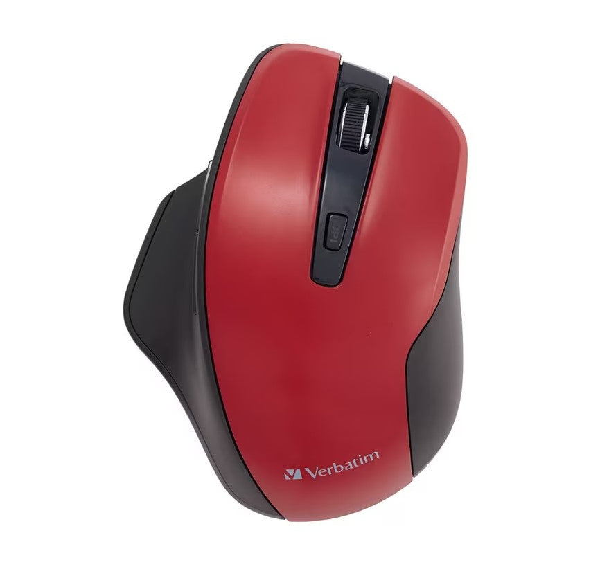 Red Verbatim Silent Ergonomic Wireless Mouse with Blue LED