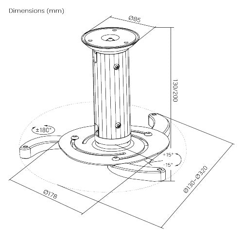 Brateck Universal Projector Ceiling Mount | Adjustable | 10kg Brateck