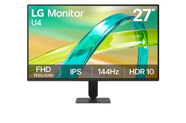 LG 27' IPS Full HD 144Hz Monitor, 1920x1080, sRGB 99%, 1ms MBR, HDR10, 16: 9, HDMI, VGA, Tilt Stand 27U411B-B