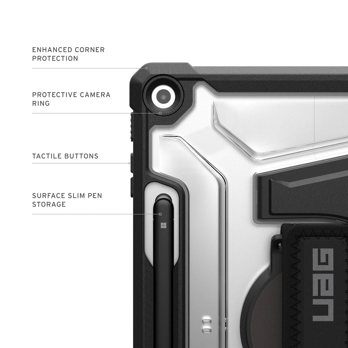 UAG Plasma Surface Pro (12 1st Gen) Rugged Case with Strap - Ice/Black 