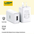 White 10W USB-A Fast Wall Charger with Smart Charging & 5-Year Warranty