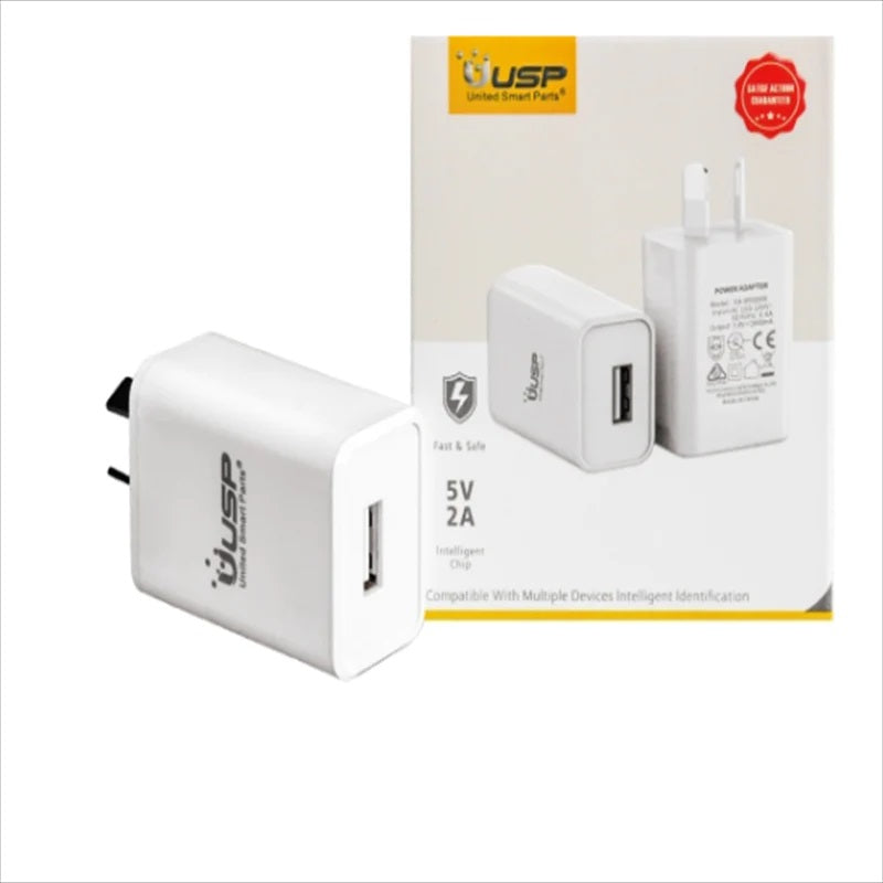 White 10W USB-A Fast Wall Charger with Smart Charging & 5-Year Warranty