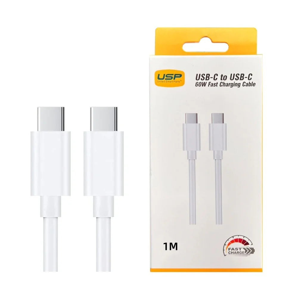 USP 60W USB-C to USB-C Fast Charge Cable 1M White - All Devices 