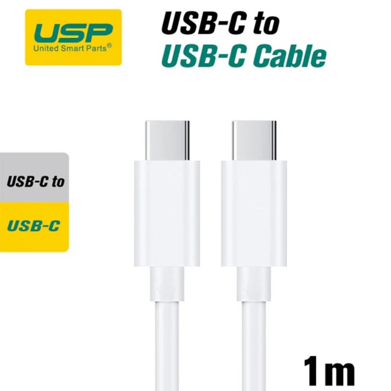 USP 60W USB-C to USB-C Fast Charge Cable 1M White - All Devices 