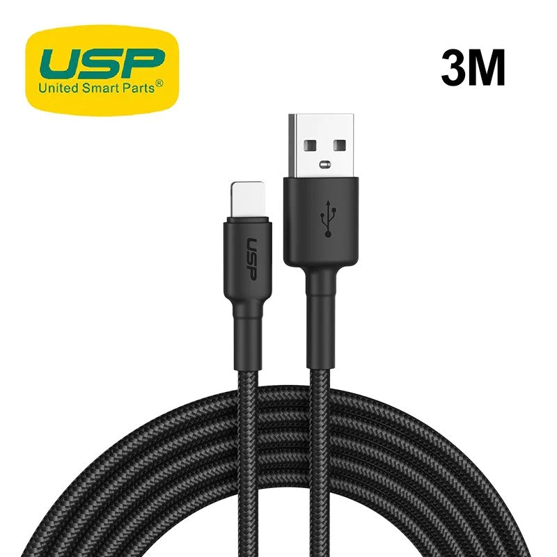 USP BoostUp 3M Black Lightning to USB-A Cable | Fast Charge & Durable 
