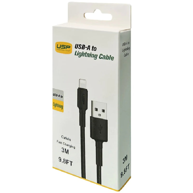 USP BoostUp 3M Black Lightning to USB-A Cable | Fast Charge & Durable 