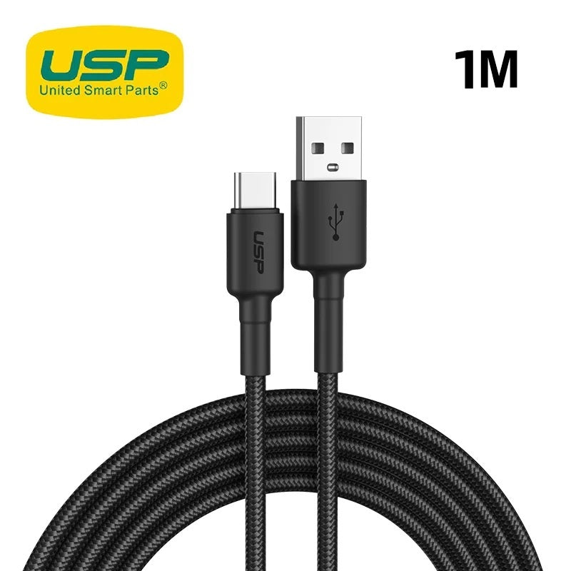 USP BoostUp Braided USB-C to USB-A Fast Charge Cable (1M) - Black 