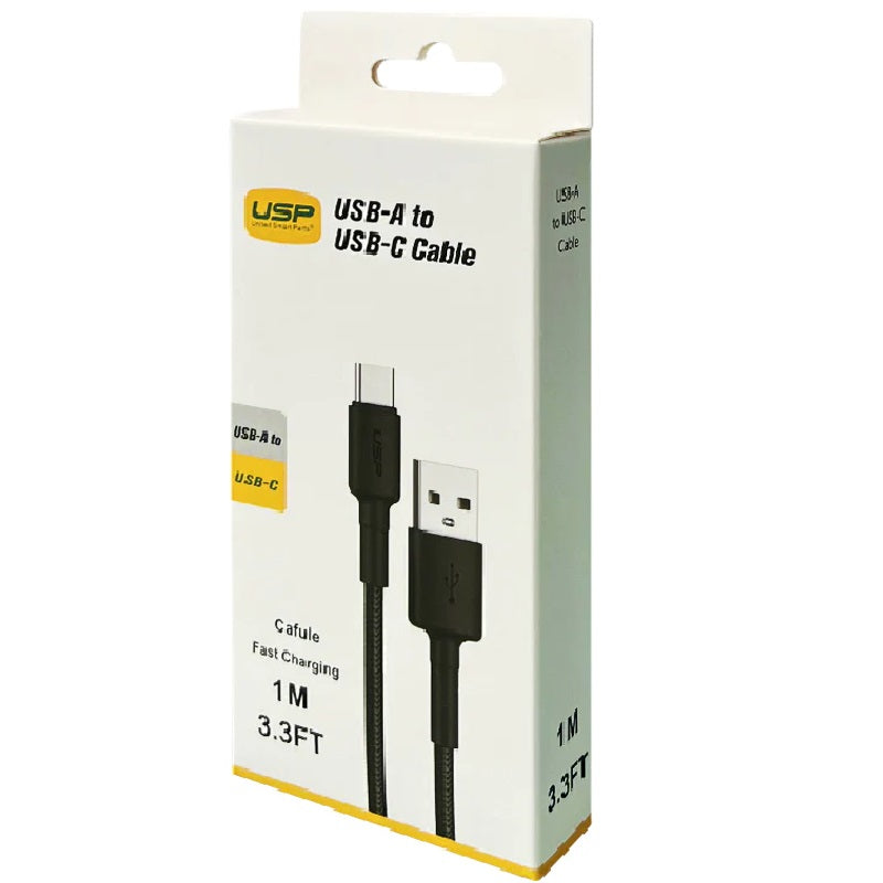 USP BoostUp Braided USB-C to USB-A Fast Charge Cable (1M) - Black 