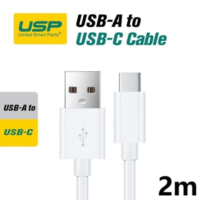 Durable White USB-C to USB-A Fast Charge Cable (2M) - 5 Yr Warranty