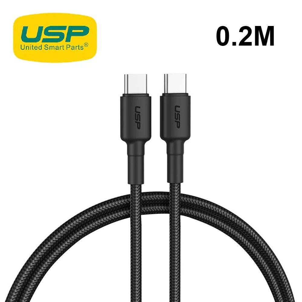 USP BoostUp Braided USB-C to USB-C 60W Fast Charge Cable - 0.2M Black 