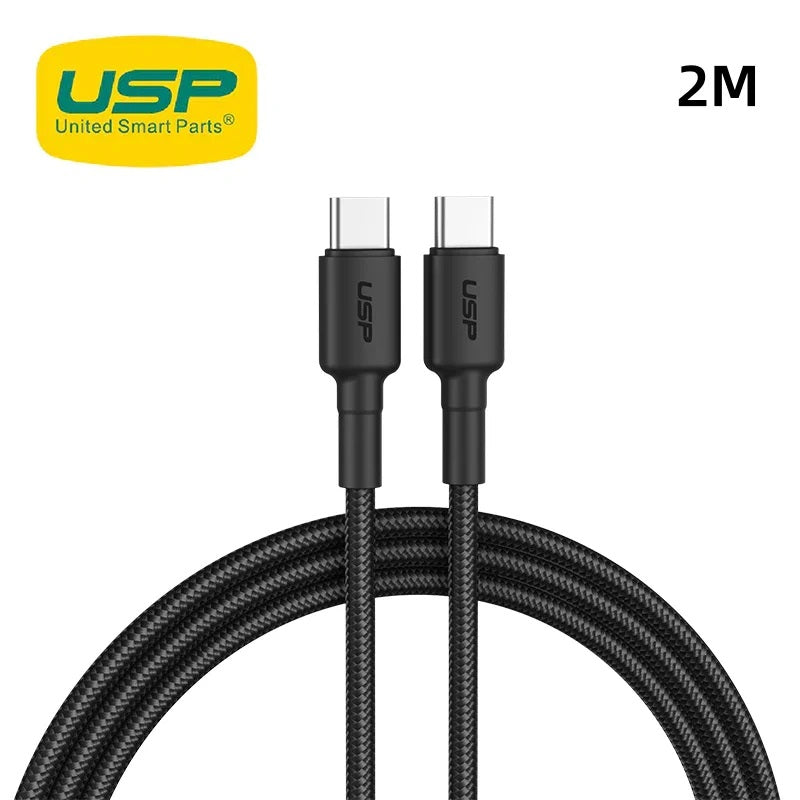 USP BoostUp Black 2M Braided USB-C Cable - 60W Fast Charge 