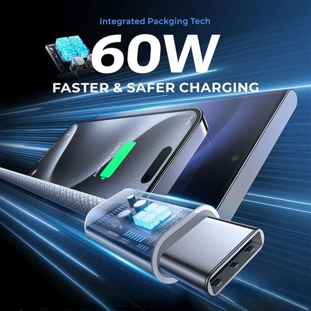 Durable Braided USB-C to USB-C Cable 1M - 60W Fast Charge 