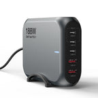 USP 188W GaN 5-Port USB-C PD Wall Charger for Laptops & Phones - Black 
