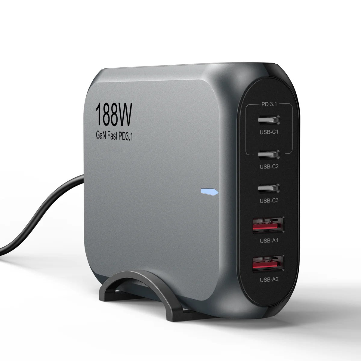 USP 188W GaN 5-Port USB-C PD Wall Charger for Laptops & Phones - Black 