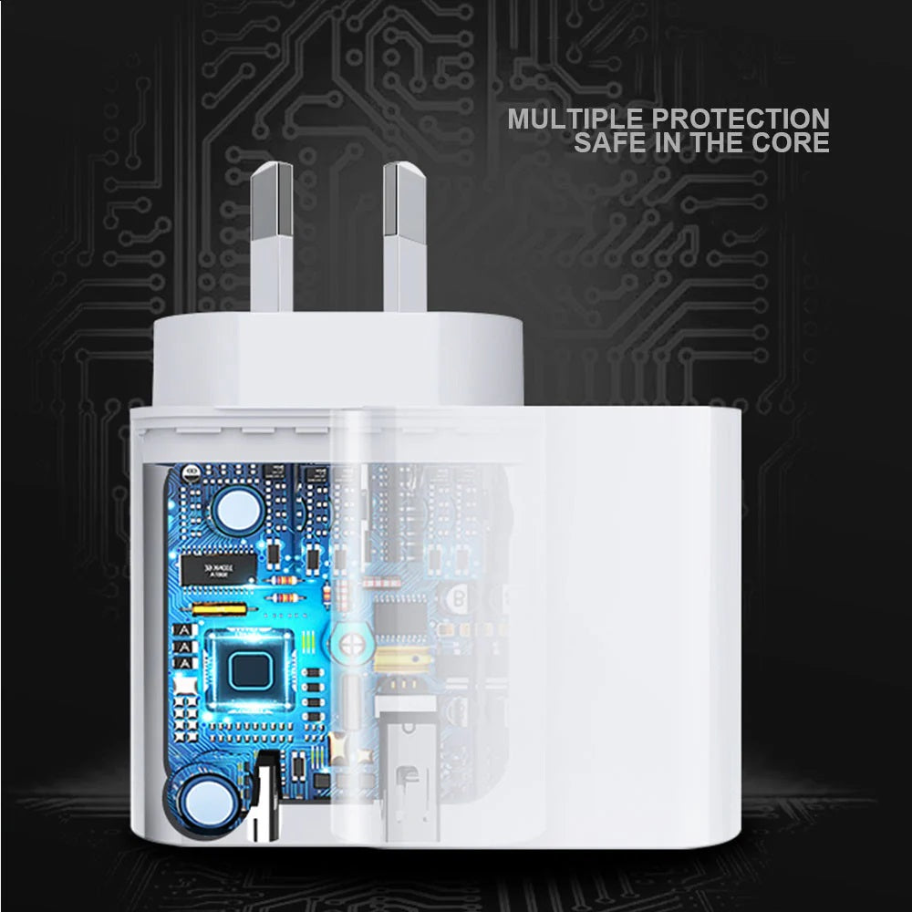 USP 30W Dual Port Fast Wall Charger - USB-C PD & QC 3.0 - White 