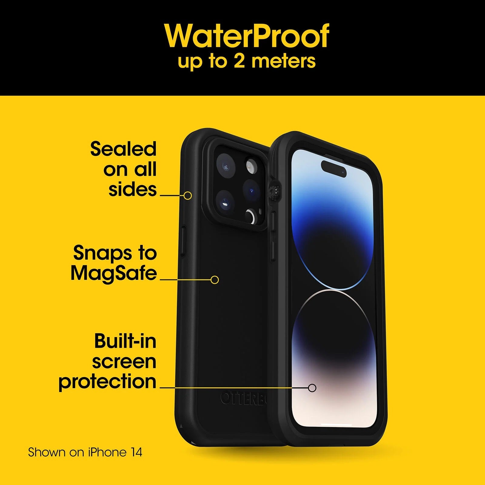 OtterBox Fre MagSafe iPhone 15 Pro Max Waterproof Case - Black Otterbox