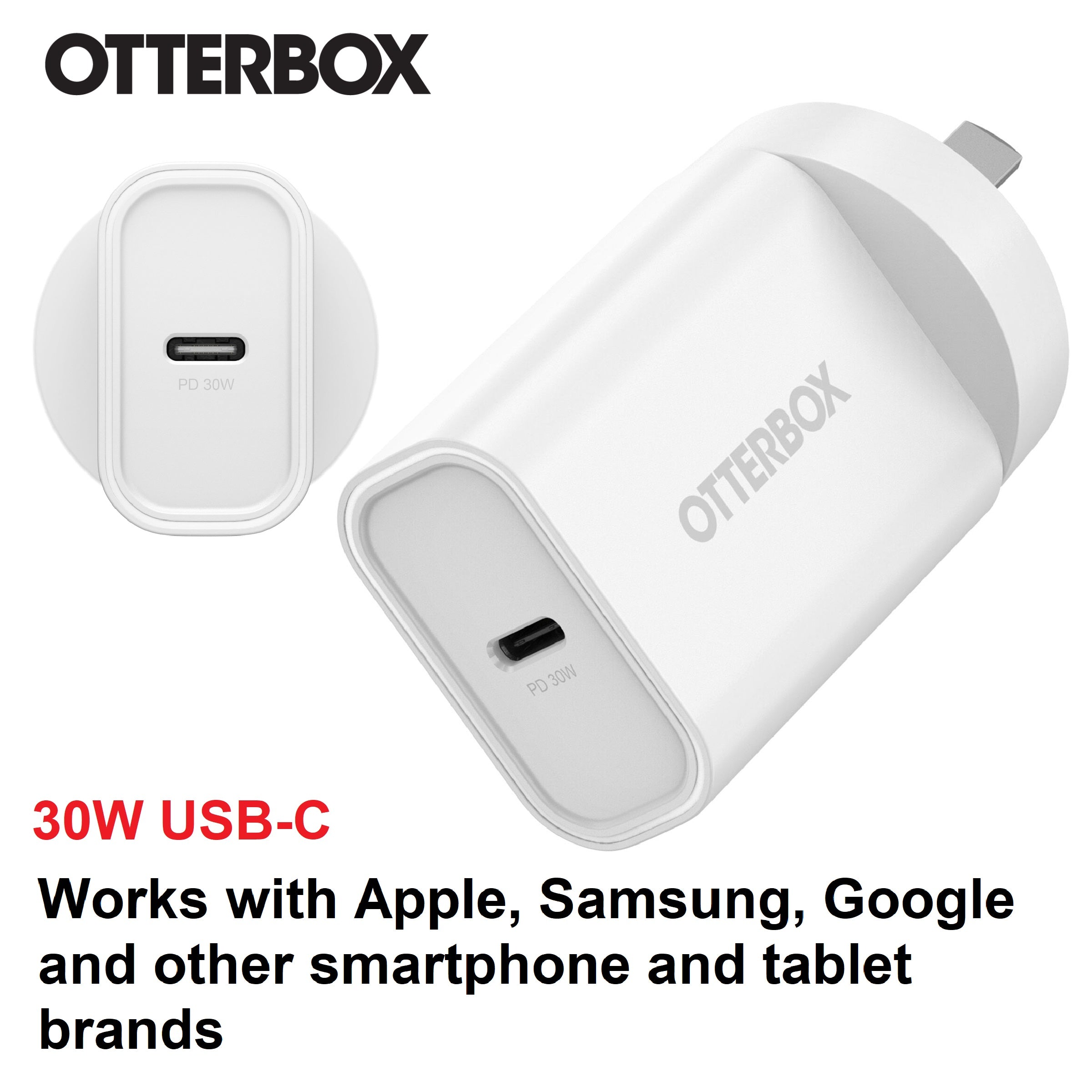 OtterBox 30W USB-C PD Fast Wall Charger White | Durable & Compact for Apple Otterbox